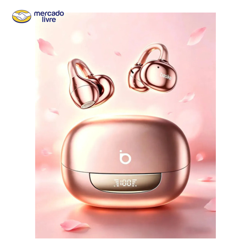 Basike Fone de Ouvido Bluetooth com Ear Clip TWS OWS, 42h de Bateria, IPX6 à Prova d'Água e Suor, ENC com Microfone – Ideal para Academia e Corrida