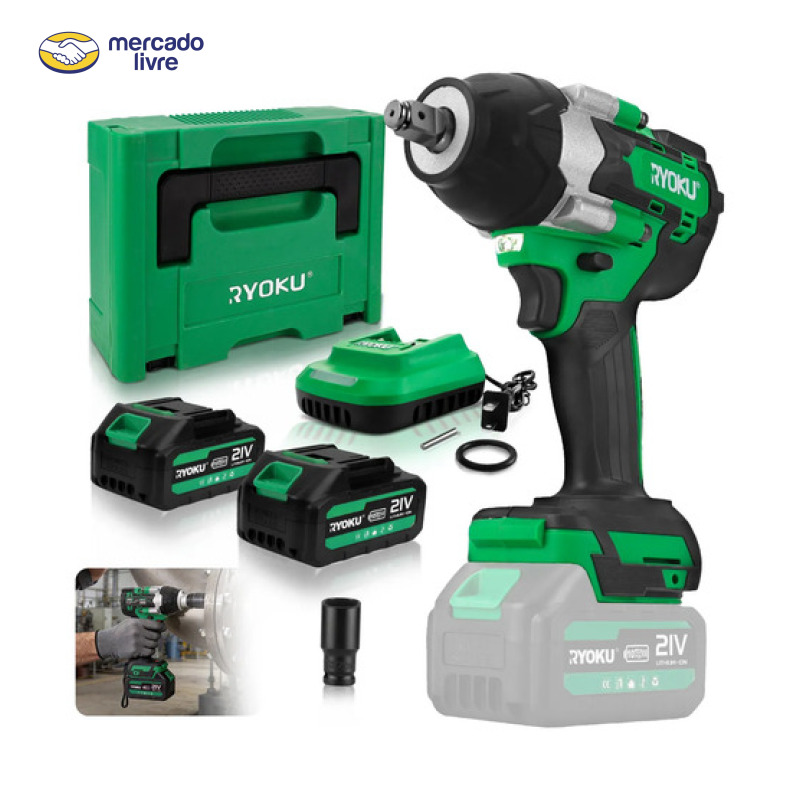 Chave De Impacto Brushless 700nm 2 Baterias Maleta Ryoku Verde 127/220v 50 Hz/60 Hz