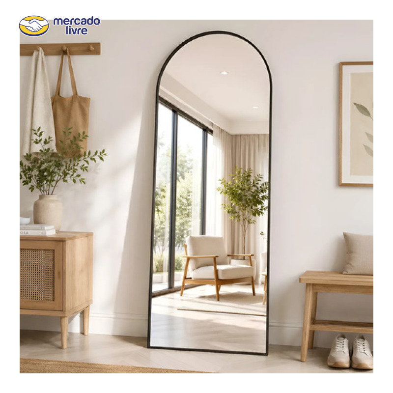 Espelho De Chão Corpo Inteiro Arco 165*60cm Com Suporte U Preto