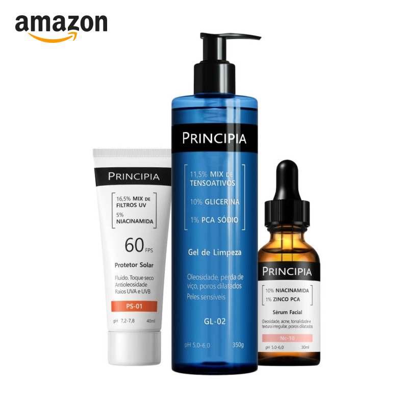 Principia, Kit Anti Oleosidade com um um gel de limpeza com mix de tensoativos + PCA sódio + glicerina, um sérum de niacin...