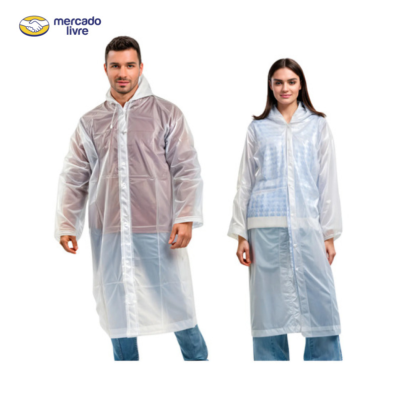 Kit 2 Capa De Chuva Reforçada Pvc Transparente Resistente Transparente Único