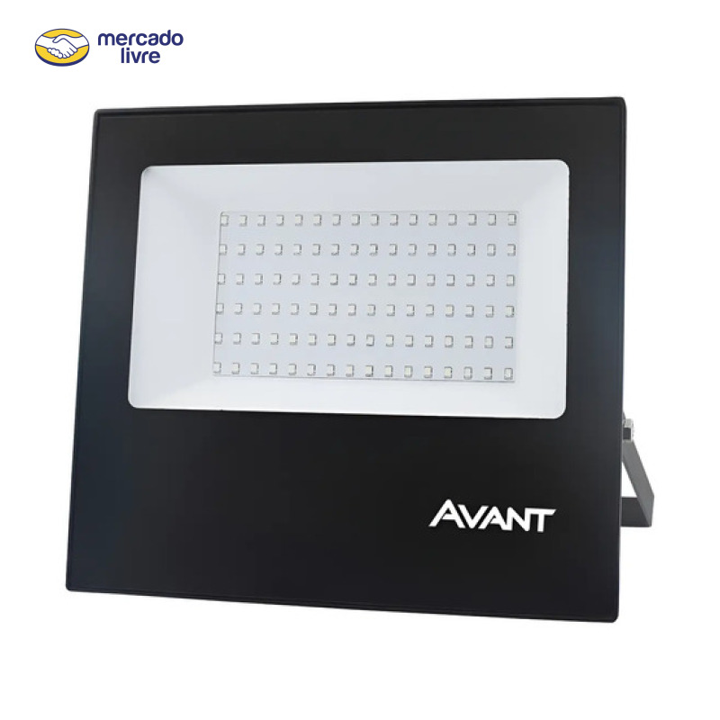 Refletor Slim Led 100w Ip66 Branco Frio 6500k Avant Carcaça Preto Luz Branco-frio