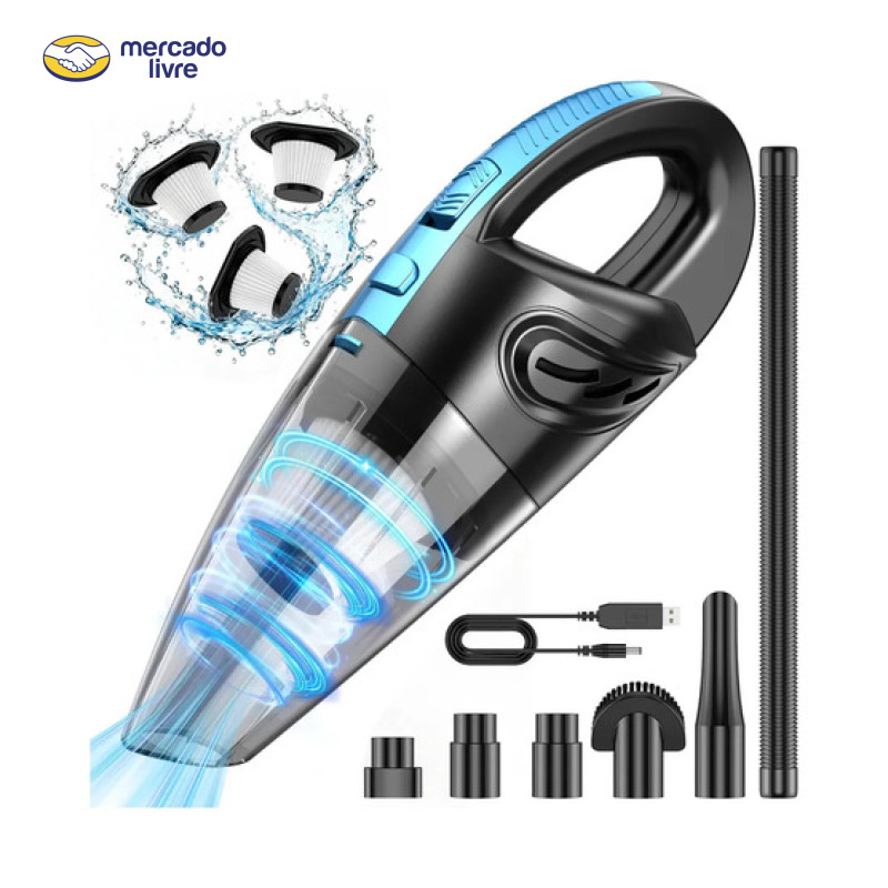 Aspirador de Pó Portátil Sem Fio VURYZ, 240W Motor Potente, 60000RPM, Sucção 12000Pa, Recarregável 6000mAh, Aspirador de Mão com 3 Bicos, 3 Filtros Laváveis, 25min Autonomia para Carro Casa Escritório