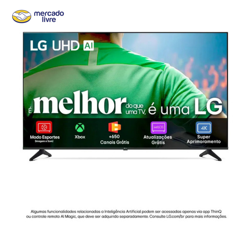 Smart TV LG UHD AI UA75 65 polegadas HDR10 Pro Processador α7 AI Ger8 webOS 25