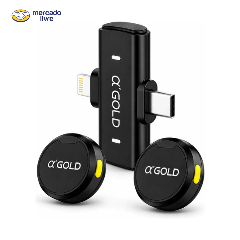 Microfone Lapela A'Gold MCF-38D Sem Fio para iPhone e Android com 2 Microfones