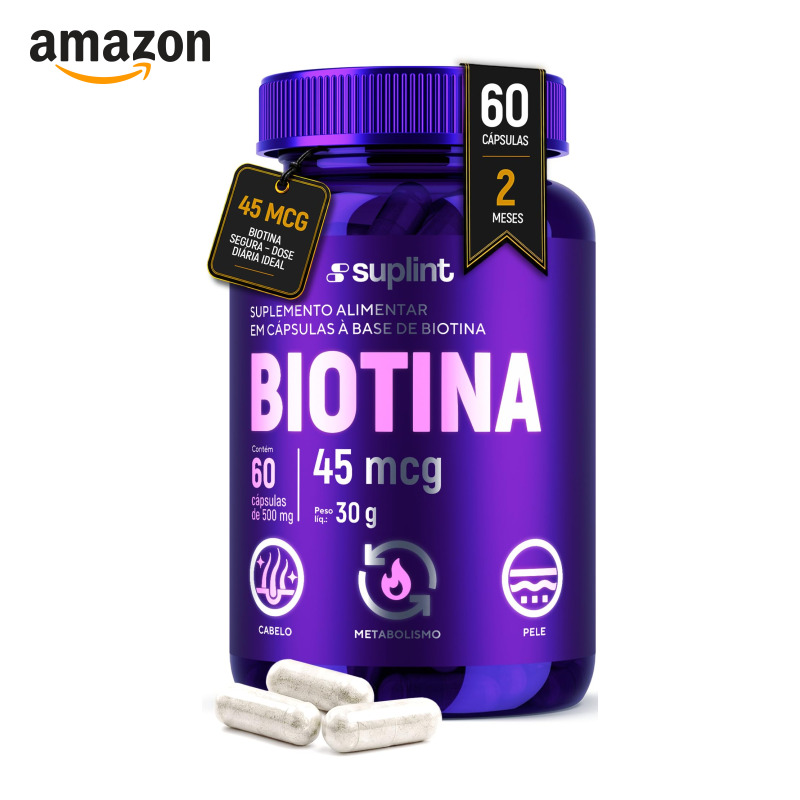 Biotina 45mcg Vegana – Cabelo, Pele e Unhas – 60 Cápsulas | Vitamina do Complexo B, Sem Ingredientes de Origem Animal, Sem...