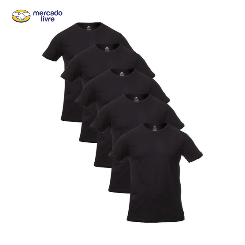 Kit Com 5 Camisetas Masculinas Básicas Slim Hering 4fv31den Preto Liso M