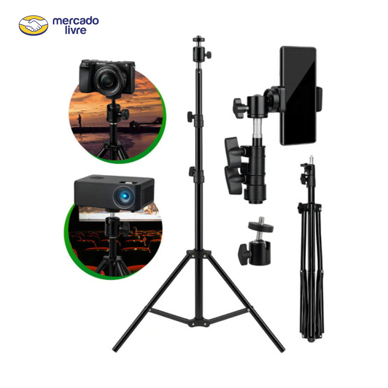 Tripé Profissional Para Celular E Câmera Pedestal 2,1m Suporte Horizontal E Vertical