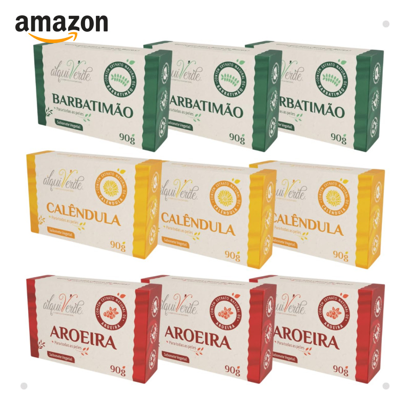Kit 9 Sabonetes em Barra Naturais com Extratos Vegetais – Variedades (Kit 9 - Aroeira, Calêndula e Barbatimão)