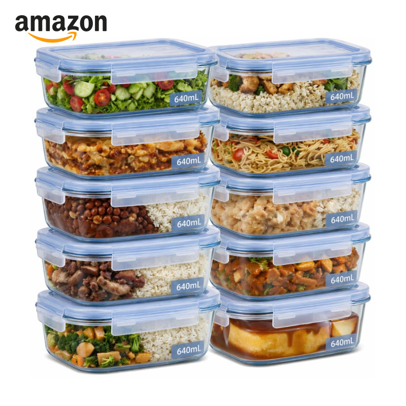 Kit 10 Potes de Vidro Borossilicato 640ml Herméticos com 4 Travas Ideal para Marmitas e Conservação de Alimentos, Vedação ...