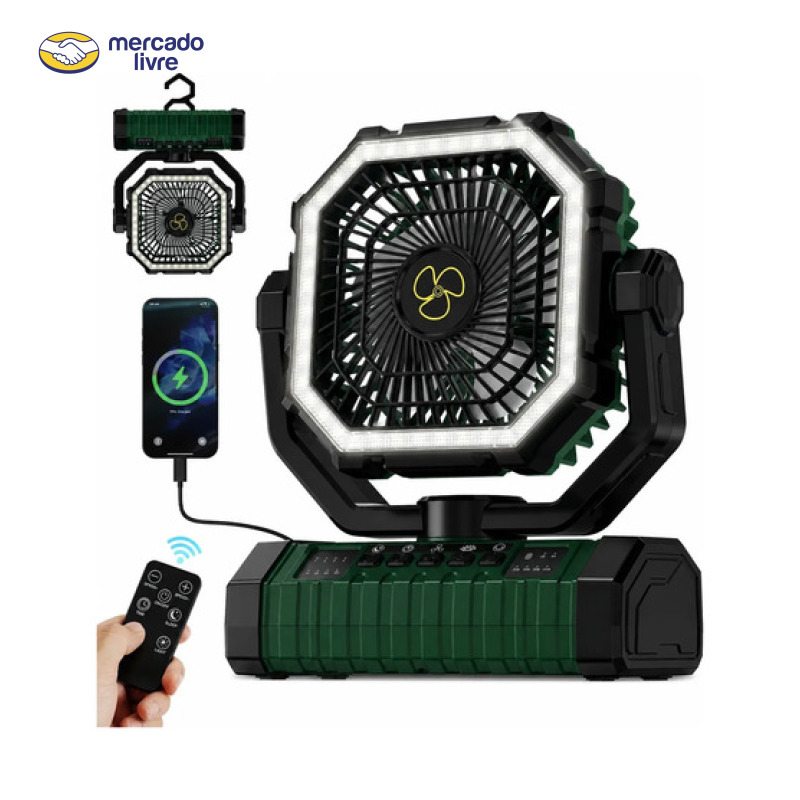 Ventilador Portátil Acampamento Recarregável Com Luz20000mah Verde