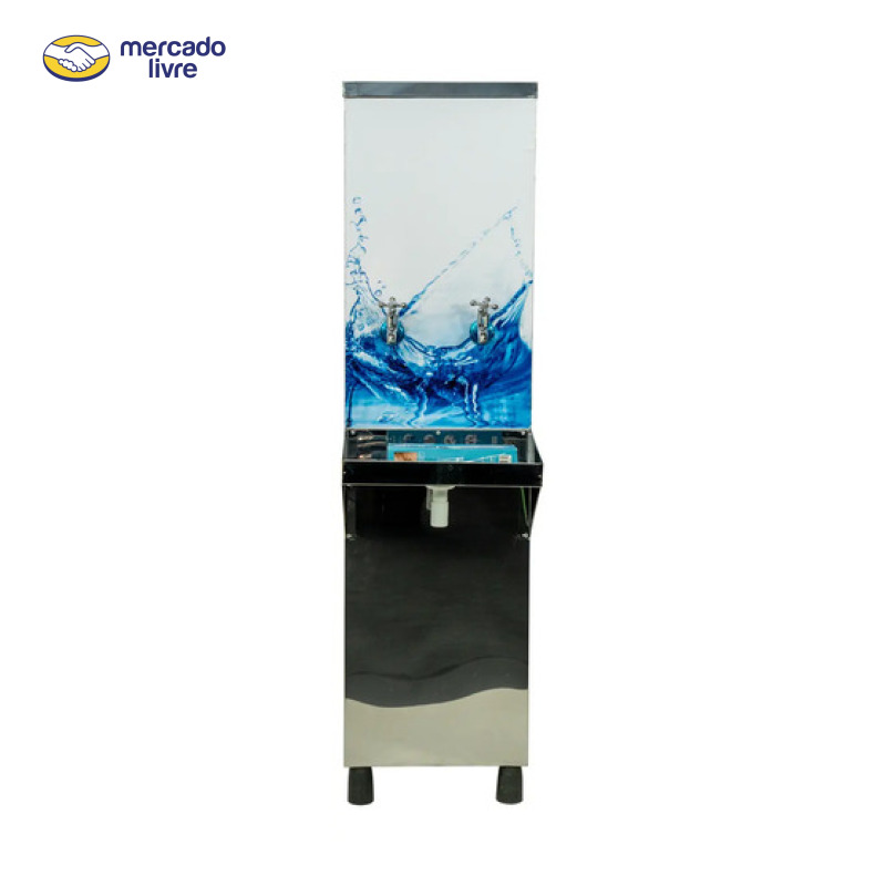 Bebedouro Industrial Coluna 25L Inox 1 gelada 1 natural com Filtro e Alta Pressão