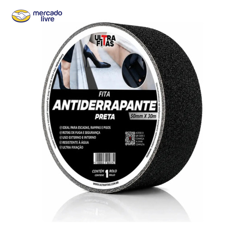 Fita Antiderrapante Ultra Fitas Preta 50mm x 30m Resistência Água Escadas