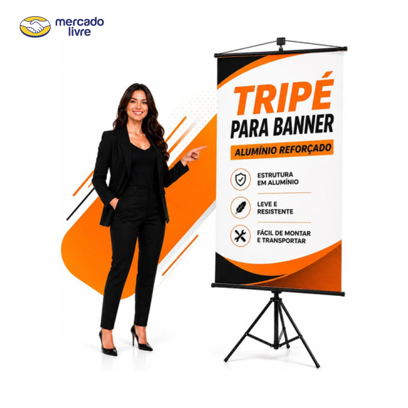 Tripé Banner 2.10m Regulável Aluminio Porta Banner Pedestal Preto