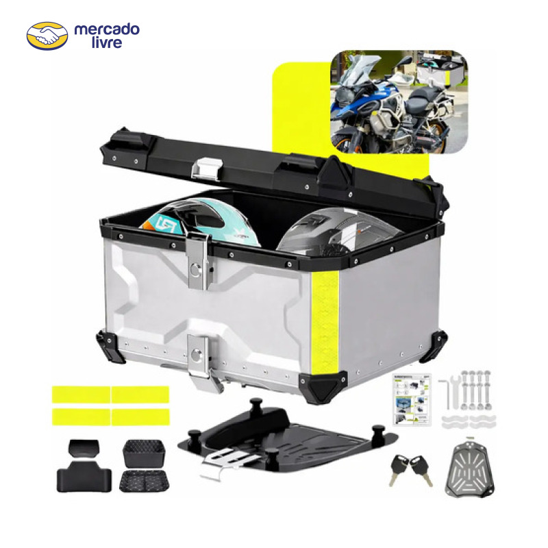 Bau Para Moto 65l Alumínio Base Universal Top Case Maletero Cinza