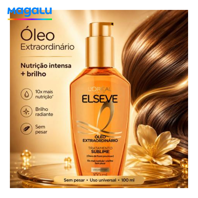 L'Oréal Elseve Óleo Extraordinário 100ml: 6 Óleos de Flores, Brilho e Anti-Frizz Profundo - NoBrand