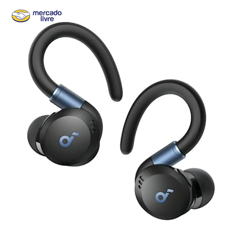 Fone De Ouvido Sem Fio Para Treinos soundcore Sport X20 ANC Cancelamento De Ruído Ativo Bluetooth 5.3 Multiponto Ganchos Ajustáveis Graves Potentes Bateria 48H IP68 Resistente Suor e Poeira Cor Preto