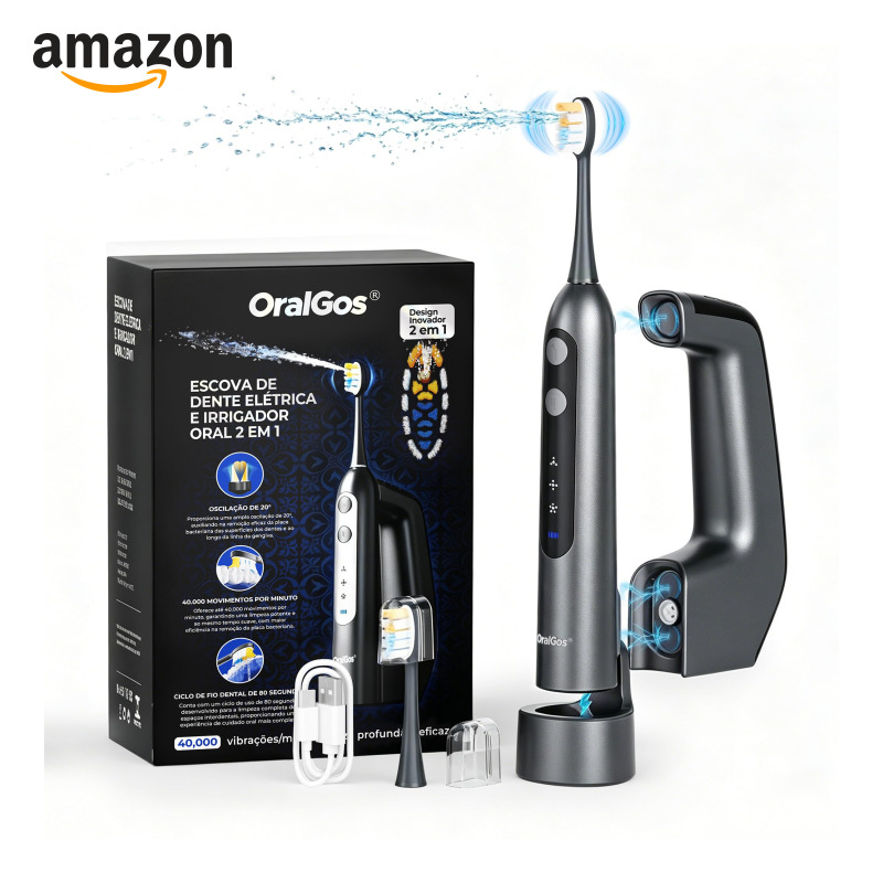 Anúncio patrocinado – OralGos Escova de Dentes Elétrica 2 em 1 com Irrigador Oral, Preto | 40000 Vibrações Sônicas por Min...