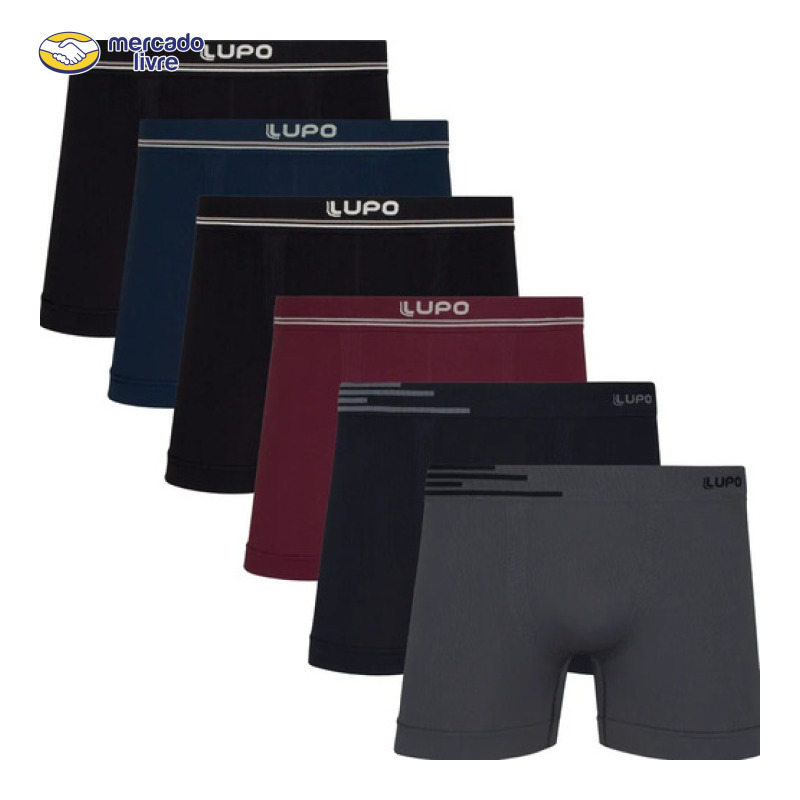 Kit 6 Cuecas Lupo Boxer Box Sem Costura Basic Microfibra
