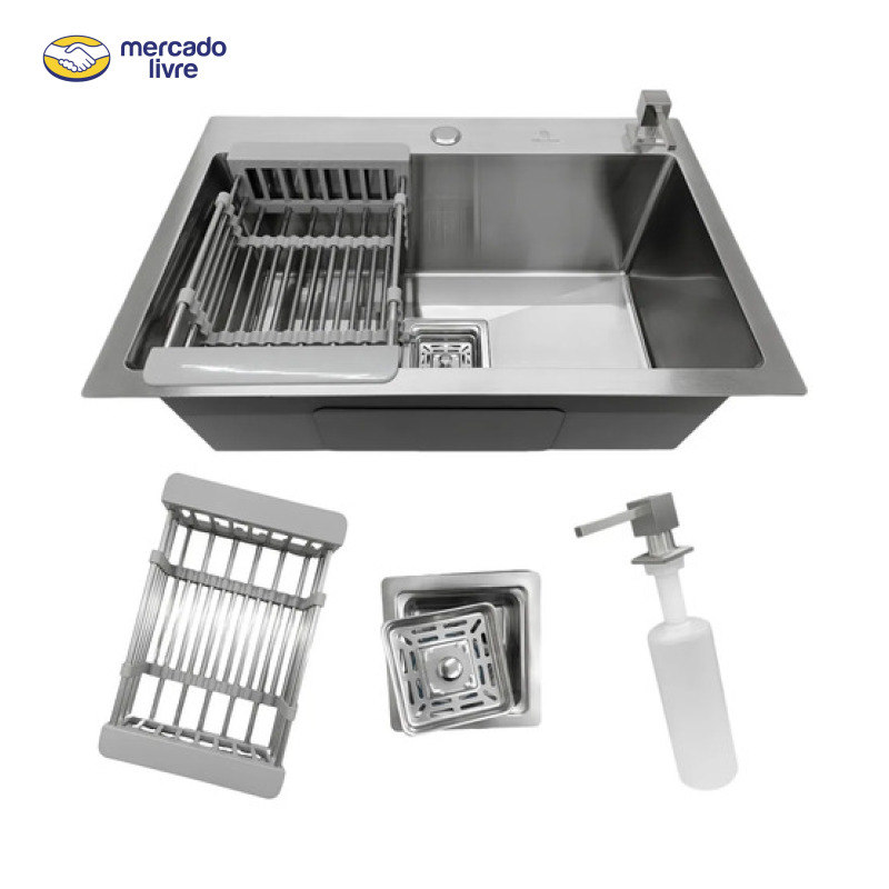 Cuba Pia Cozinha Gourmet Quadrada Aço Inox 304 Escovada 60x40cm com Acessórios Stillus Home