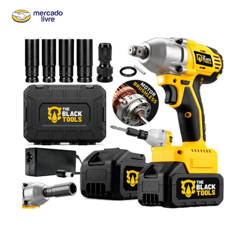 Chave De Impacto A Bateria 21V 1/2" Pol 2400 Rpm Bivolt Com Acessórios E Maleta The Black Tools