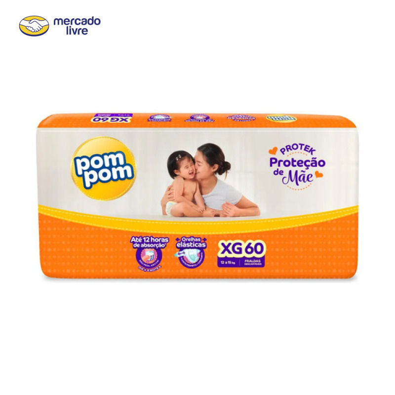 Fralda Pom Pom Protek XG Proteção de Mãe com 60 Unidades