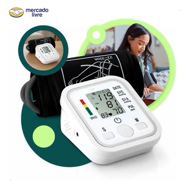 Aparelho Medidor de Pressão Arterial Aferidor Monitor Digital Uso Doméstico Automático Residencial Pressão De Braço Braçadeira Pulso Manguito Ajustável Memória Leitura Adultos Crianças Portátil Nixzen