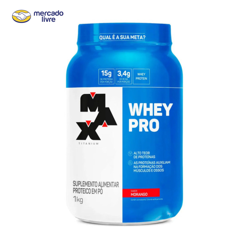 Proteína Max Titanium Whey Pro Concetrado em pó sabor Morango x 1kg