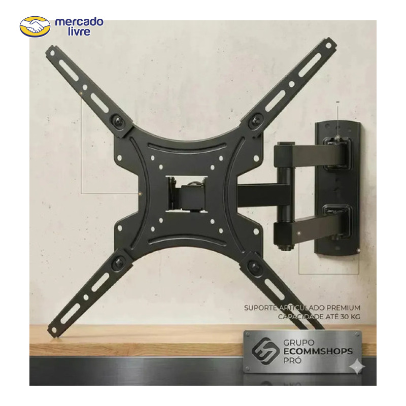 Suporte Tv Tri-articulado Universal Monitor Braço Longo Reforçado Regulável E Inclinável Lcd Led Plasmas 14 A 55 Polegadas Cor Preto Bamduu