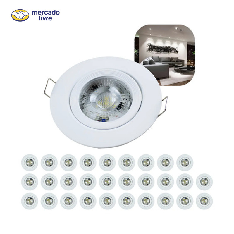 Kit 30 Luminária Teto Spot Led 7w Smd Direcionável Redondo