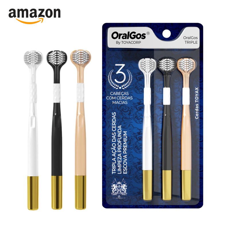 OralGos Escova de Dente 3 Faces Ultra Macia, 3 Unidades, Adulto