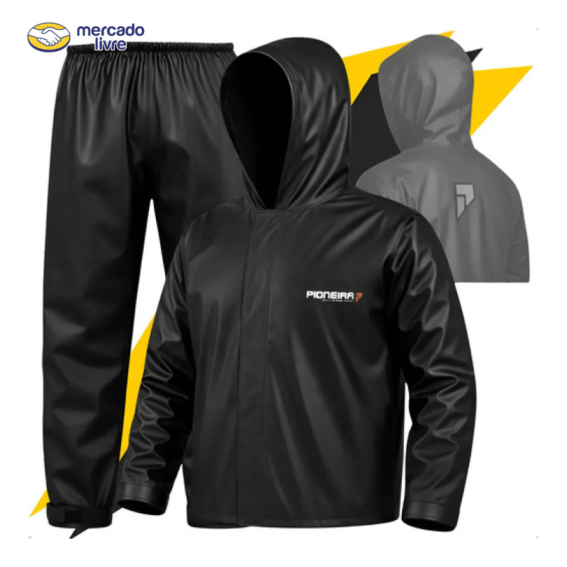 Capa De Chuva Roupa Conjunto Motoqueiro Pvc Emborrachada Reforçada Com Capuz Motoboy Ciclista Moto Impermeável Pioneira